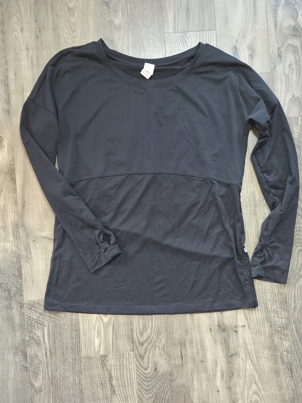 Fabletics Black Long Sleeve Mixed-Mesh Performance Top